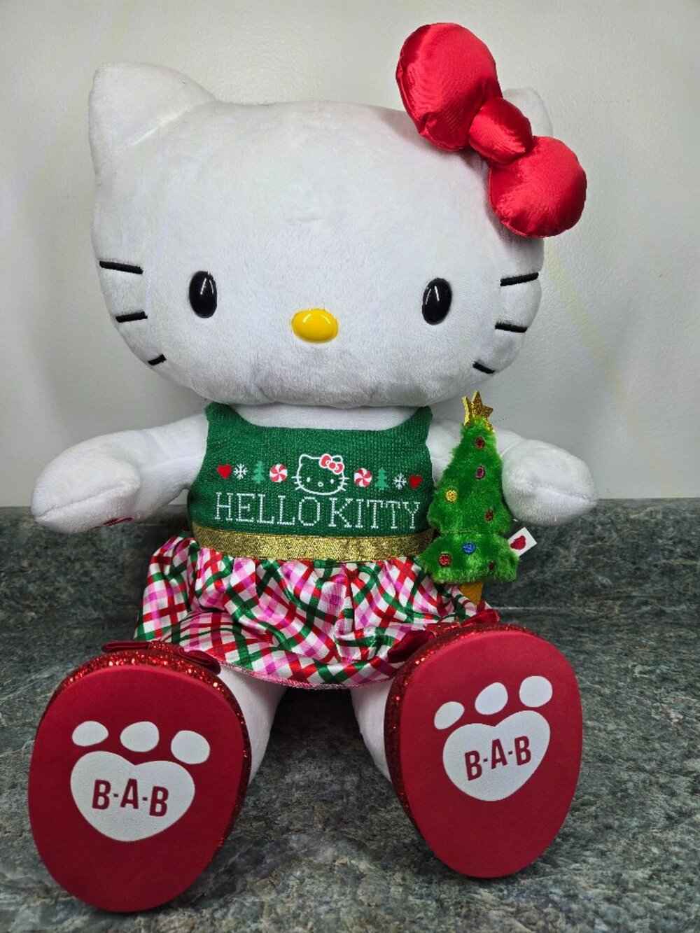 Hello Kitty 2023 Build-A-Bear Christmas Plush 19" Green Pink Dress Red Shoes